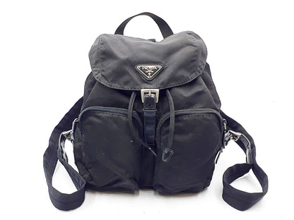 PRADA Nylon Black Triangle Plate Backpack