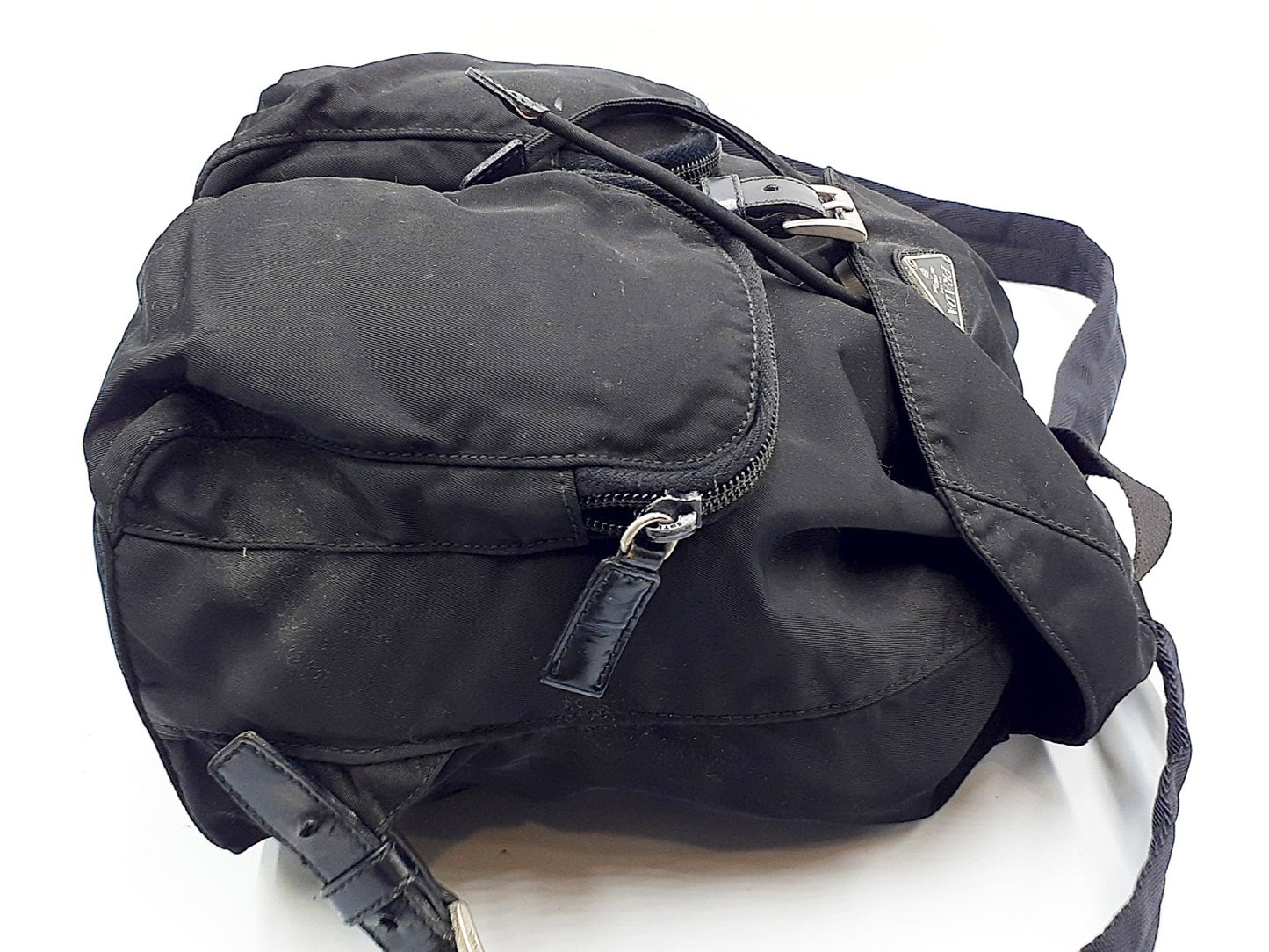 PRADA Nylon Black Triangle Plate Backpack