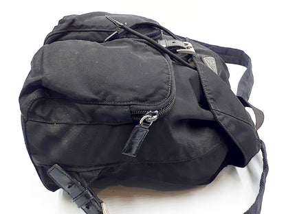 PRADA Nylon Black Triangle Plate Backpack