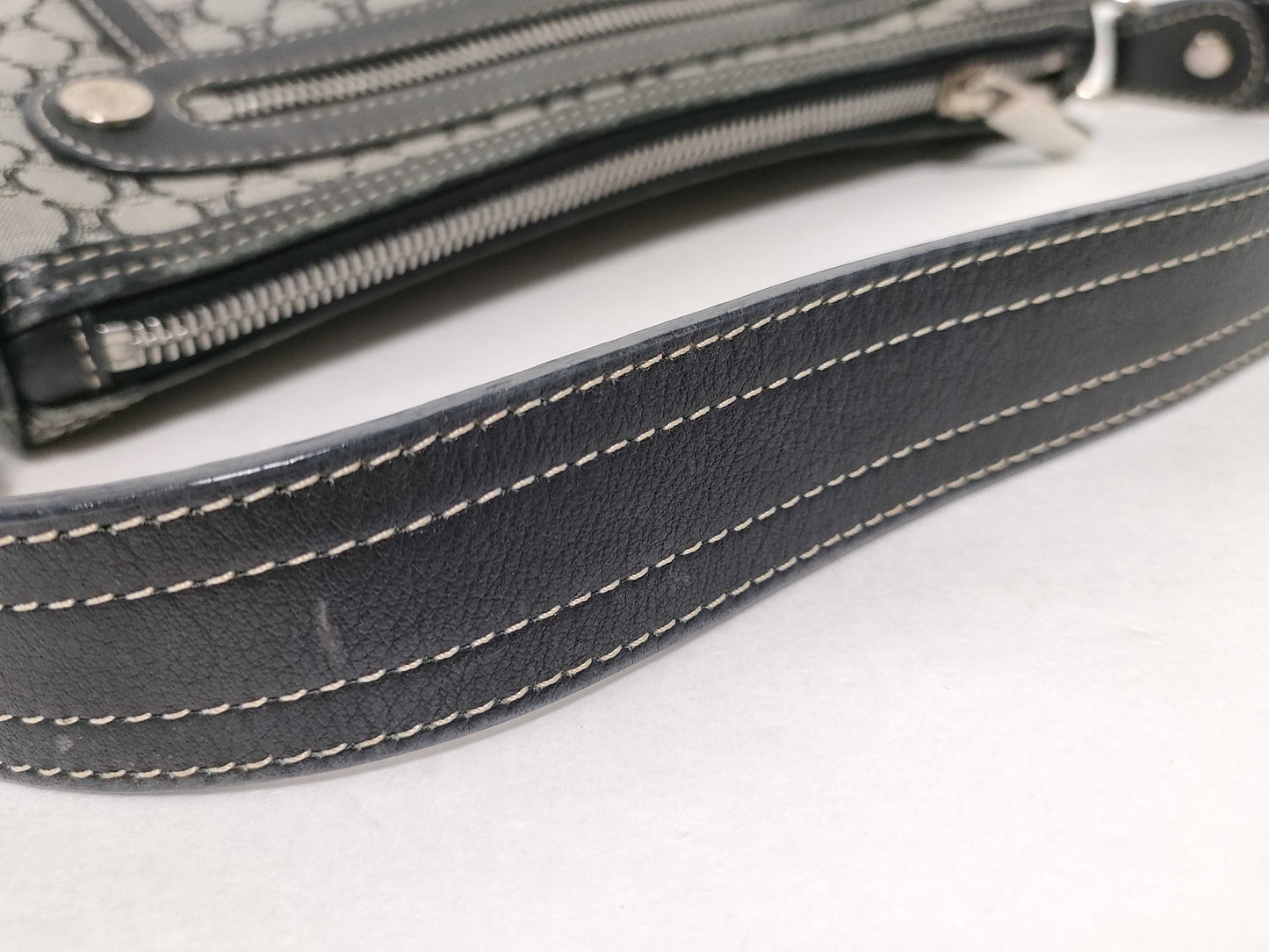 CELINE One-Shoulder Bag, Canvas Shoulder Bag, Women's, Macadam, Gray, Black Leather, Accessory Pouch, Handbag, Shoulder Bag