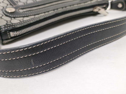 CELINE One-Shoulder Bag, Canvas Shoulder Bag, Women's, Macadam, Gray, Black Leather, Accessory Pouch, Handbag, Shoulder Bag