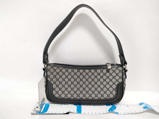 CELINE One-Shoulder Bag, Canvas Shoulder Bag, Women's, Macadam, Gray, Black Leather, Accessory Pouch, Handbag, Shoulder Bag