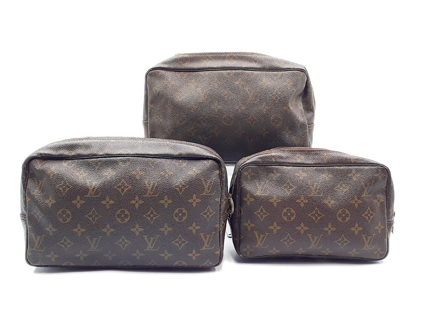 LOUIS VUITTON Monogram 3-Piece Set: Monogram True Toilet 28, True Toilet 23, and Second Bag