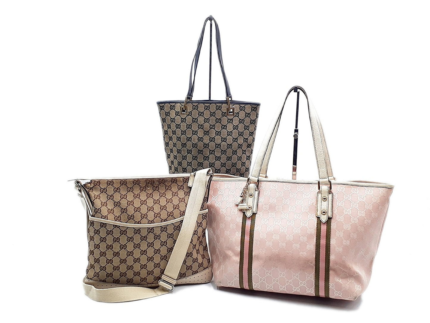 GUCCI 3-Piece Set GG Canvas Leather Tote Bag with Leather Shoulder Bag