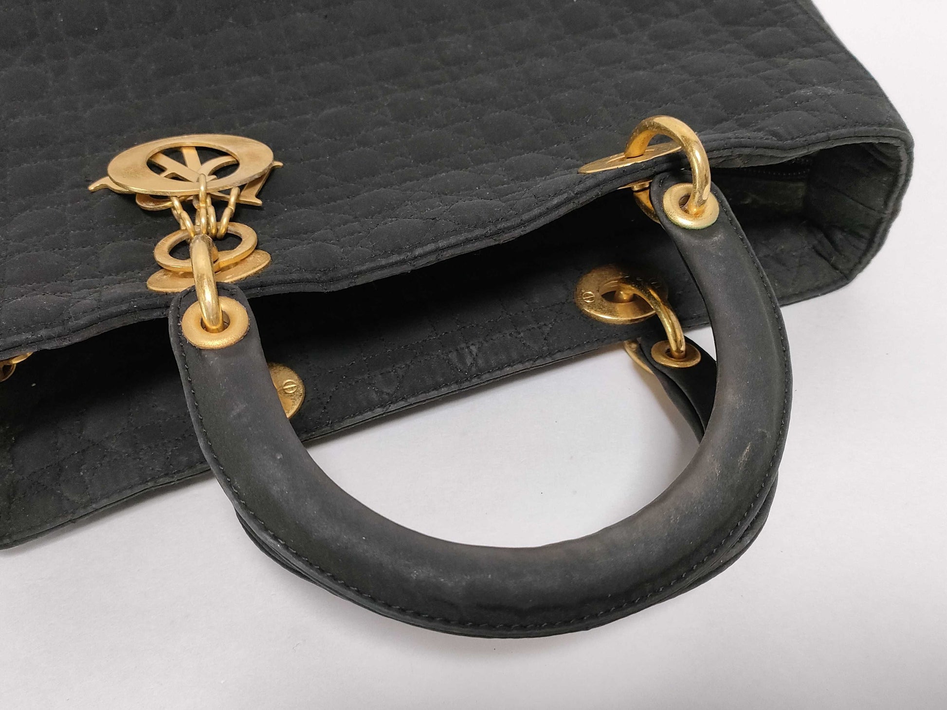 Dior Lady Dior Cannage Bag, Nylon with G Hardware, Black Handbag 