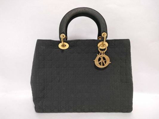 Dior Lady Dior Cannage Bag, Nylon with G Hardware, Black Handbag 