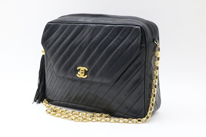 CHANEL Lambskin Diagonal Stitch Turnlock Shoulder Bag
