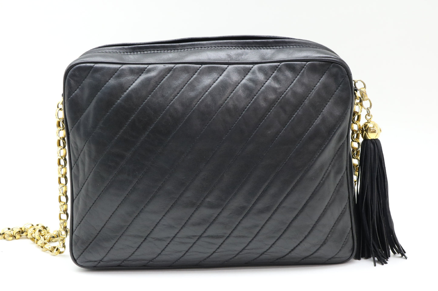 CHANEL Lambskin Diagonal Stitch Turnlock Shoulder Bag