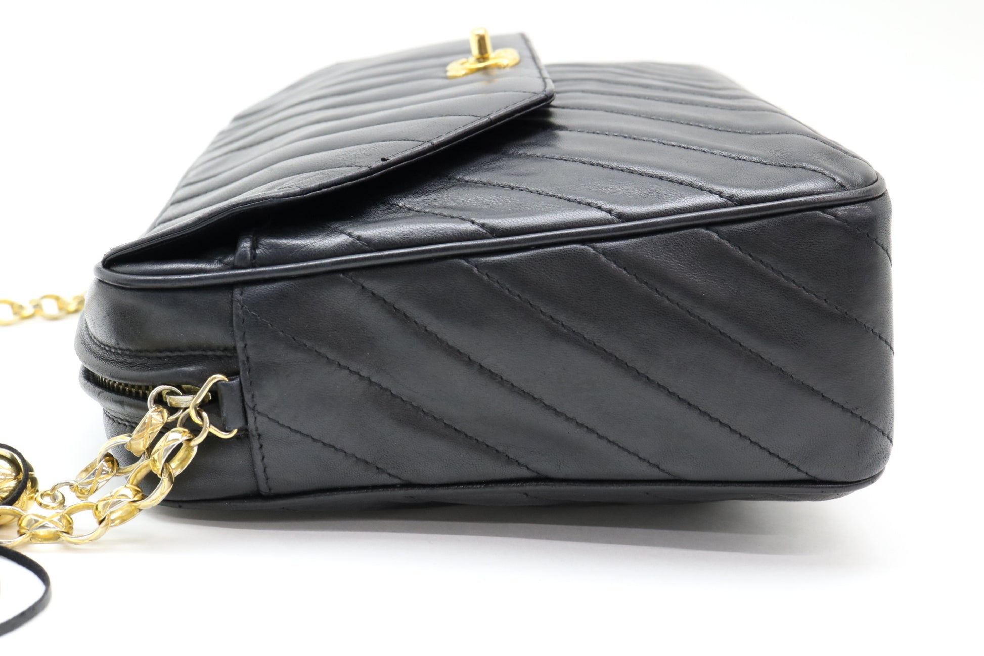 CHANEL Lambskin Diagonal Stitch Turnlock Shoulder Bag