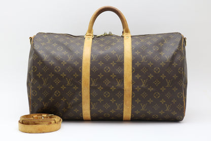 LOUIS VUITTON Monogram Keepall Bandouliere 55 Boston Bag