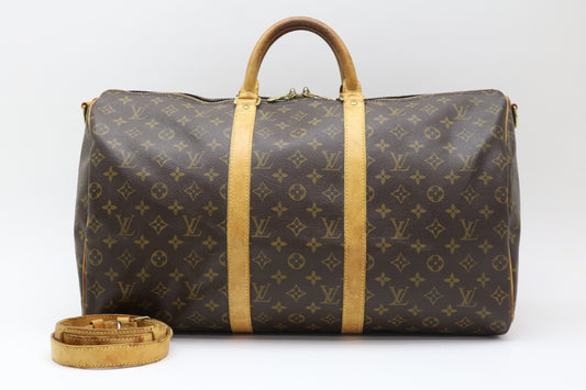 LOUIS VUITTON Monogram Keepall Bandouliere 55 Boston Bag