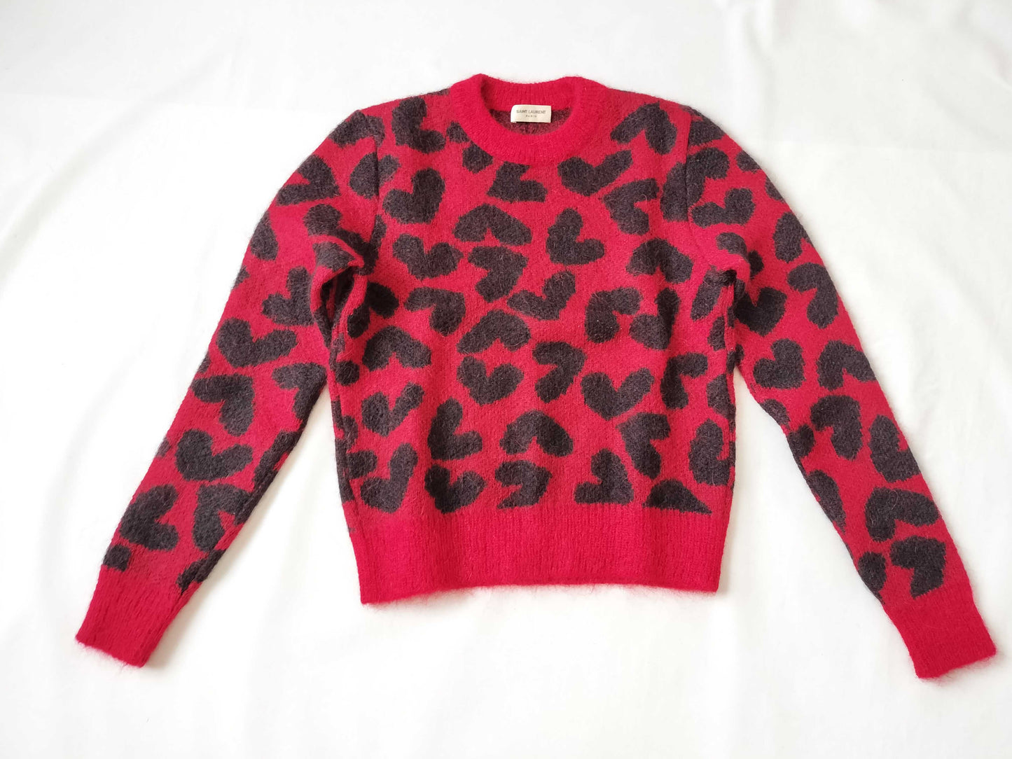 SAINT LAURENT Men's SAINT LAURENT PARIS Mohair Knit Top with Heart Print