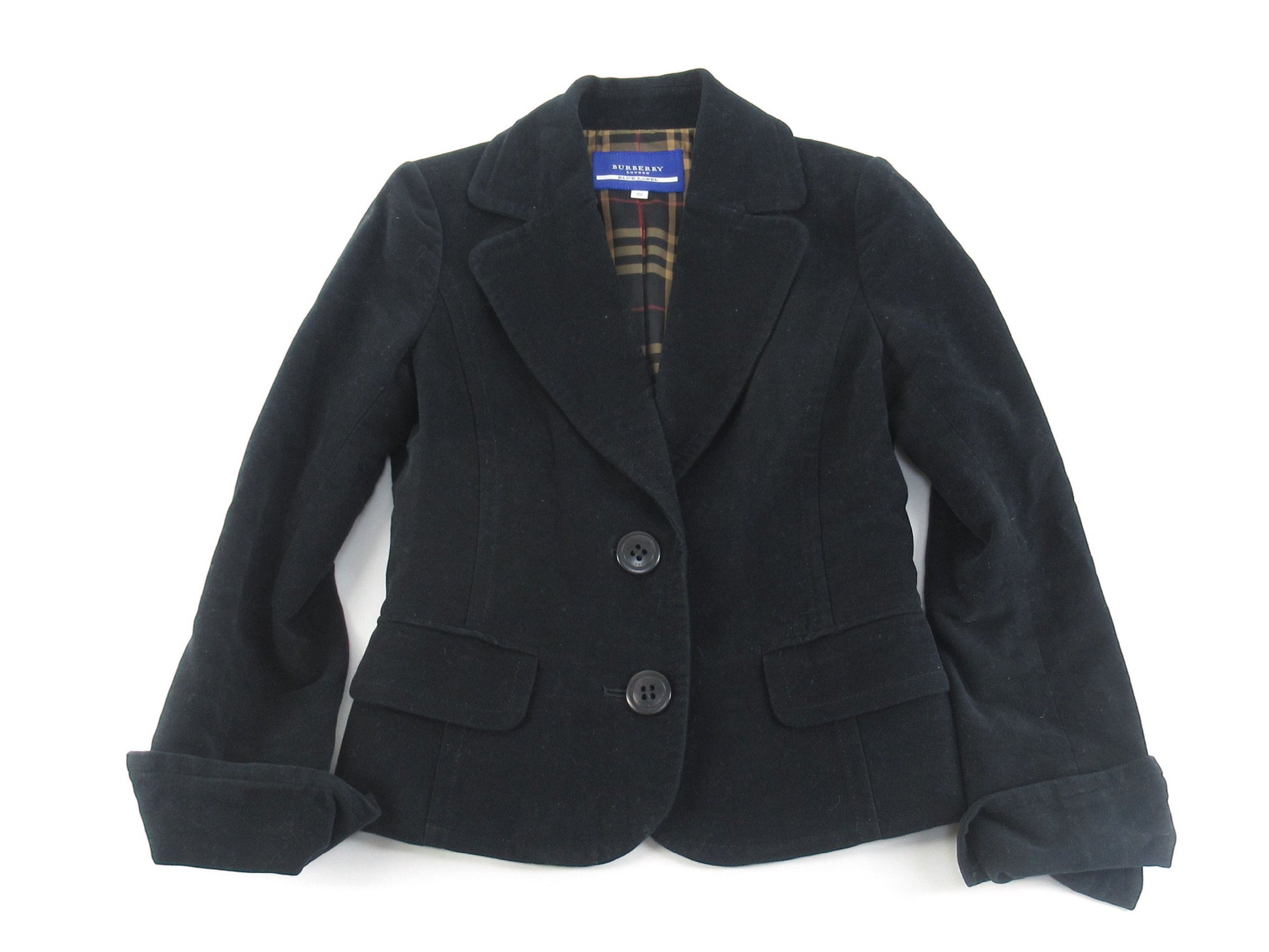 BURBERRY BLUE LABEL Velour Nova Check Black Outer Jacket