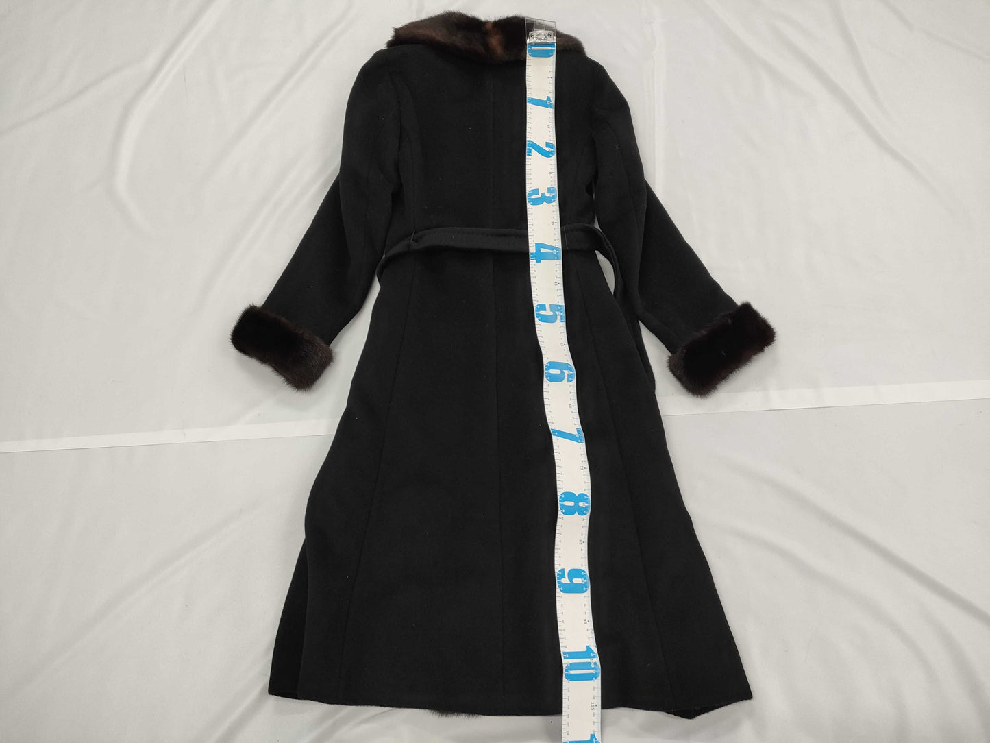  Max Mara Mink Cashmere Belted Coat with Belt, Black Cashmere, Maxi Length, Size 36 Coat