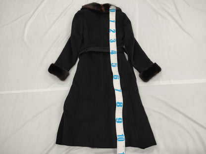  Max Mara Mink Cashmere Belted Coat with Belt, Black Cashmere, Maxi Length, Size 36 Coat