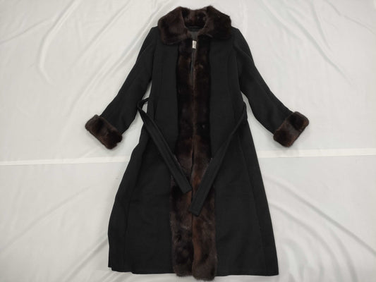  Max Mara Mink Cashmere Belted Coat with Belt, Black Cashmere, Maxi Length, Size 36 Coat