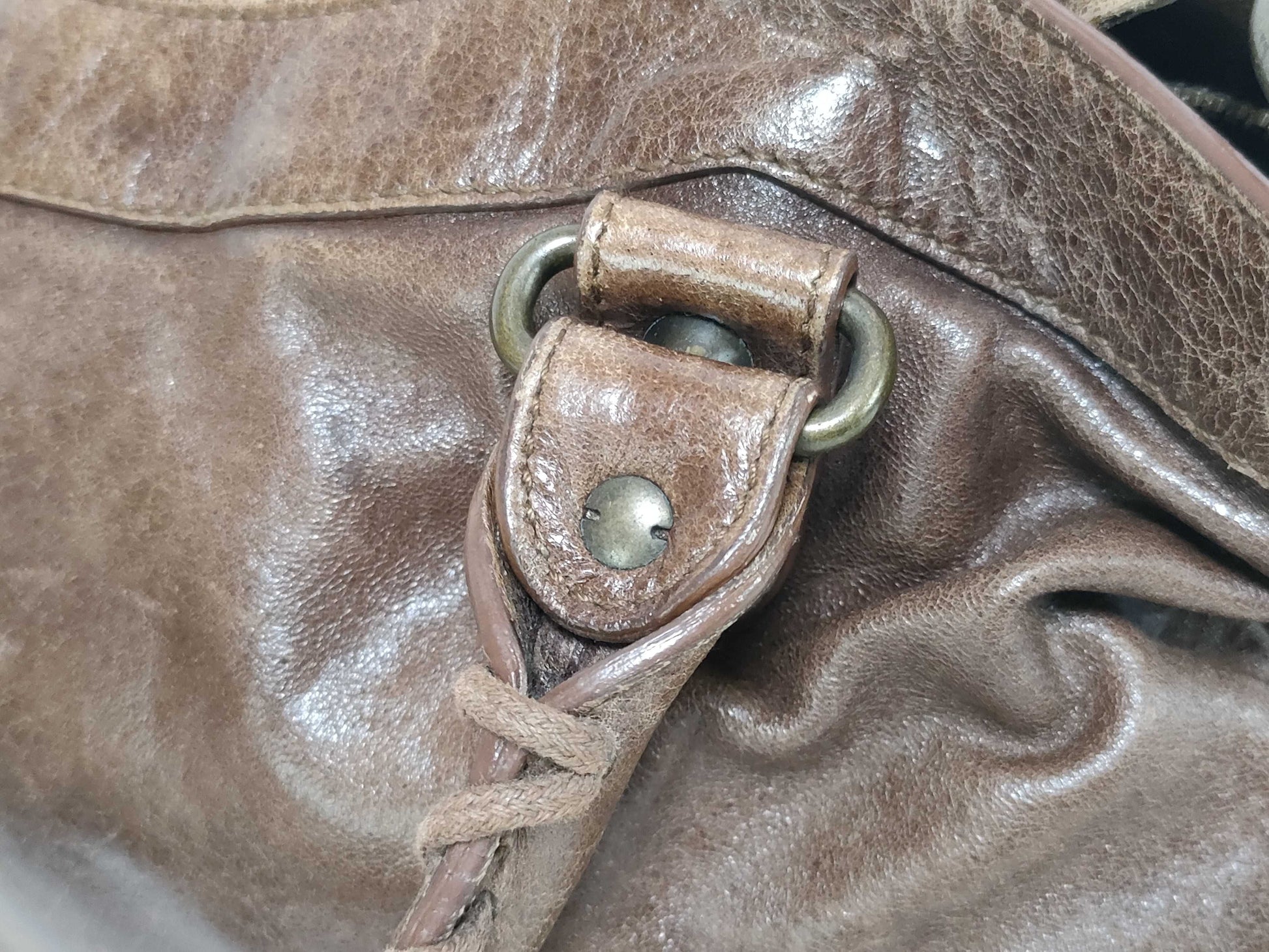 BALENCIAGA City 2-Way Handbag with Long Strap, Brown, Mirrored