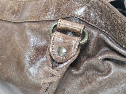 BALENCIAGA City 2-Way Handbag with Long Strap, Brown, Mirrored