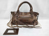 BALENCIAGA City 2-Way Handbag with Long Strap, Brown, Mirrored