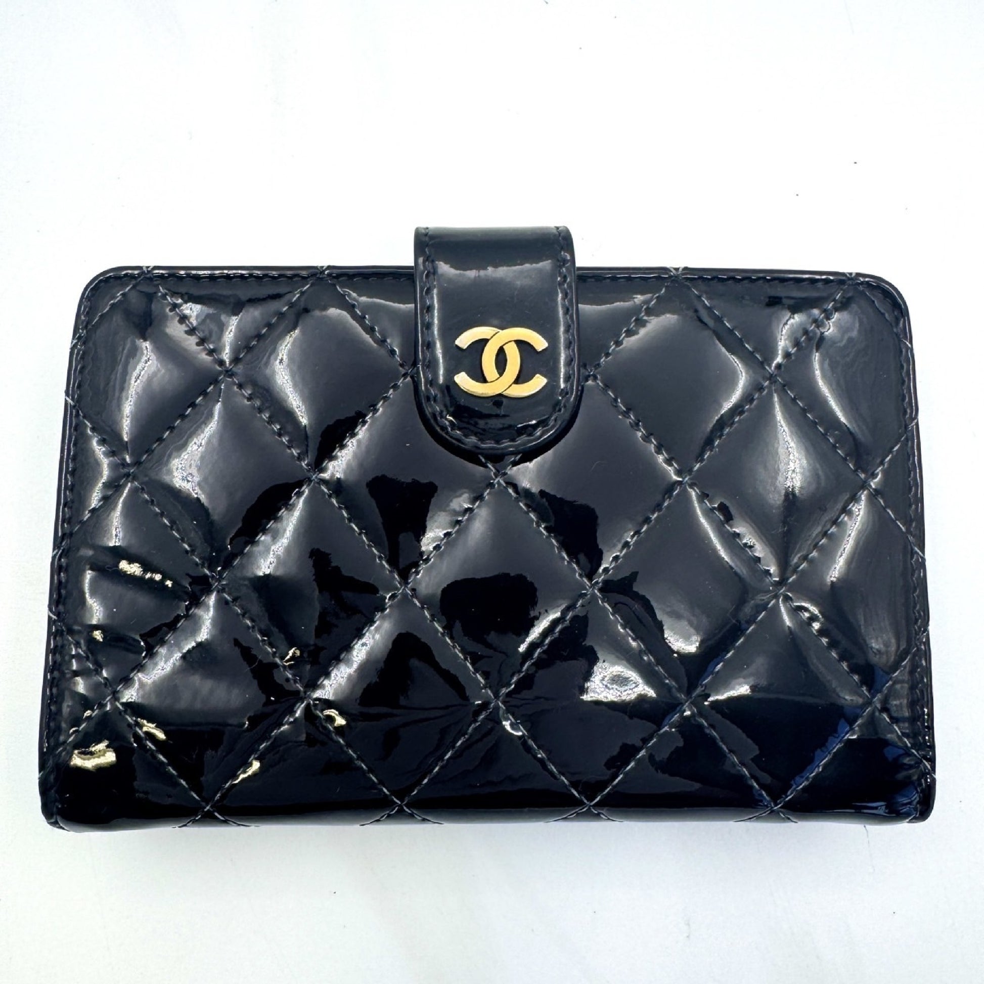 CHANEL Enamel Coco Mark Wallet Black Wallet