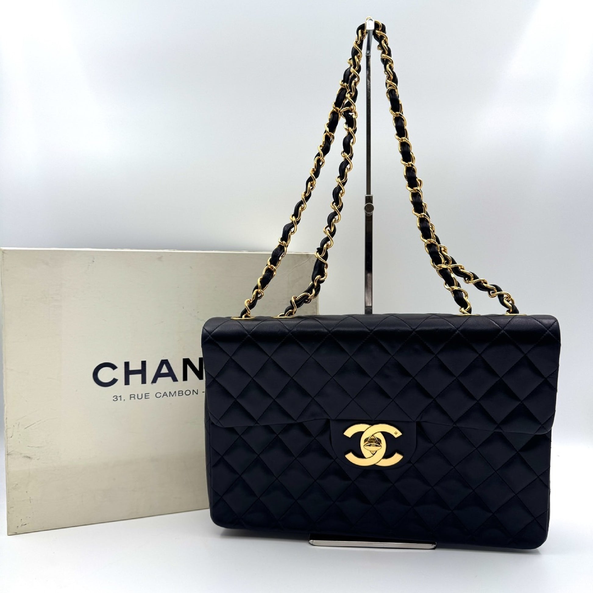 CHANEL Matelasse Deca Matelasse 34 Lambskin Black with Gold Hardware Shoulder Bag
