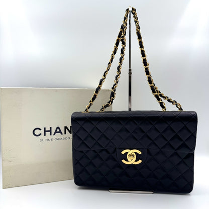 CHANEL Matelasse Deca Matelasse 34 Lambskin Black with Gold Hardware Shoulder Bag