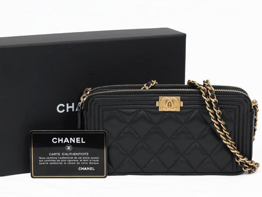 CHANEL Boy Chanel Lambskin Chain Wallet in Black with Gold Hardware, No. 24 Shoulder Bag