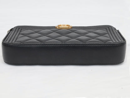 CHANEL Boy Chanel Lambskin Chain Wallet in Black with Gold Hardware, No. 24 Shoulder Bag