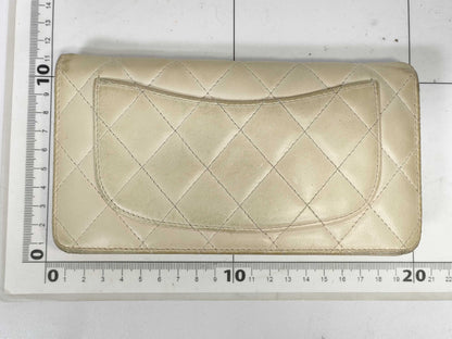 CHANEL Matelasse Coco Mark Silver Lambskin Leather Long Wallet