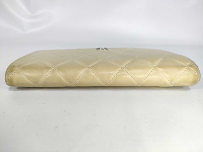 CHANEL Matelasse Coco Mark Silver Lambskin Leather Long Wallet