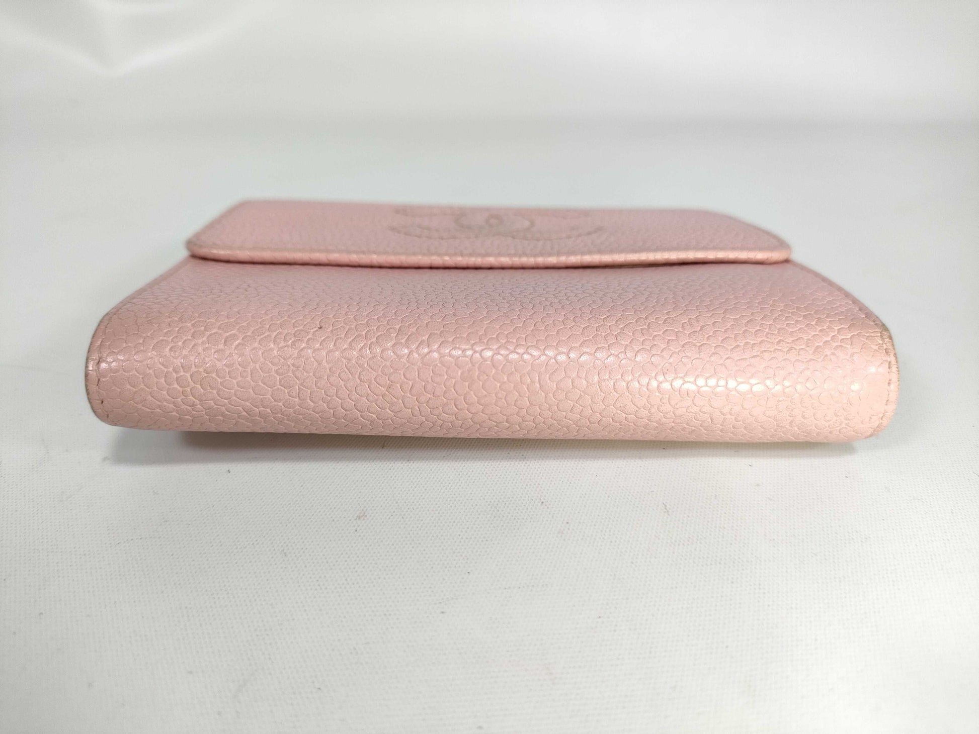 CHANEL Caviar Skin Chanel CHANEL Coco Mark Pink Caviar Skin Leather Trifold Wallet