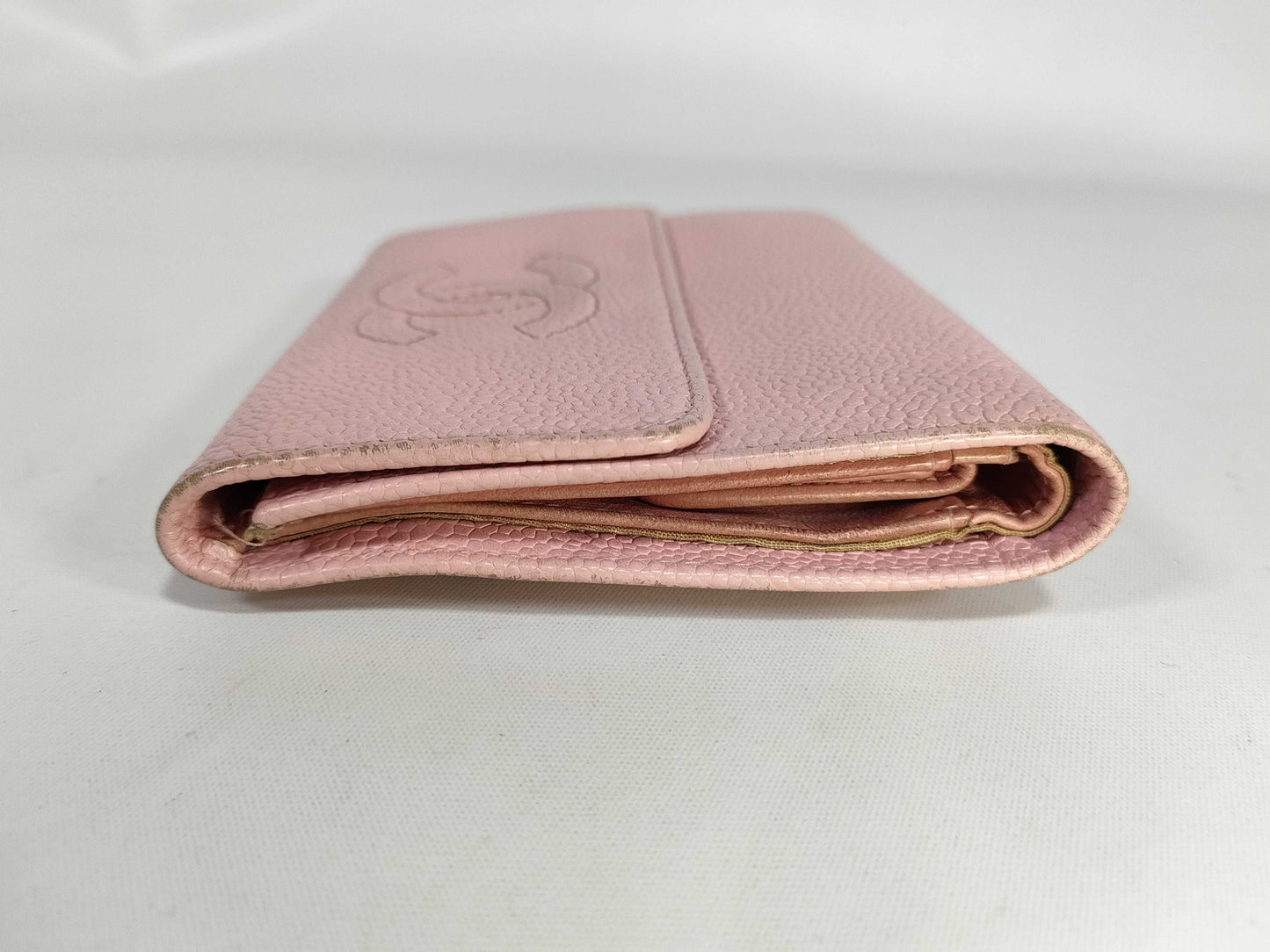 CHANEL Caviar Skin Chanel CHANEL Coco Mark Pink Caviar Skin Leather Trifold Wallet