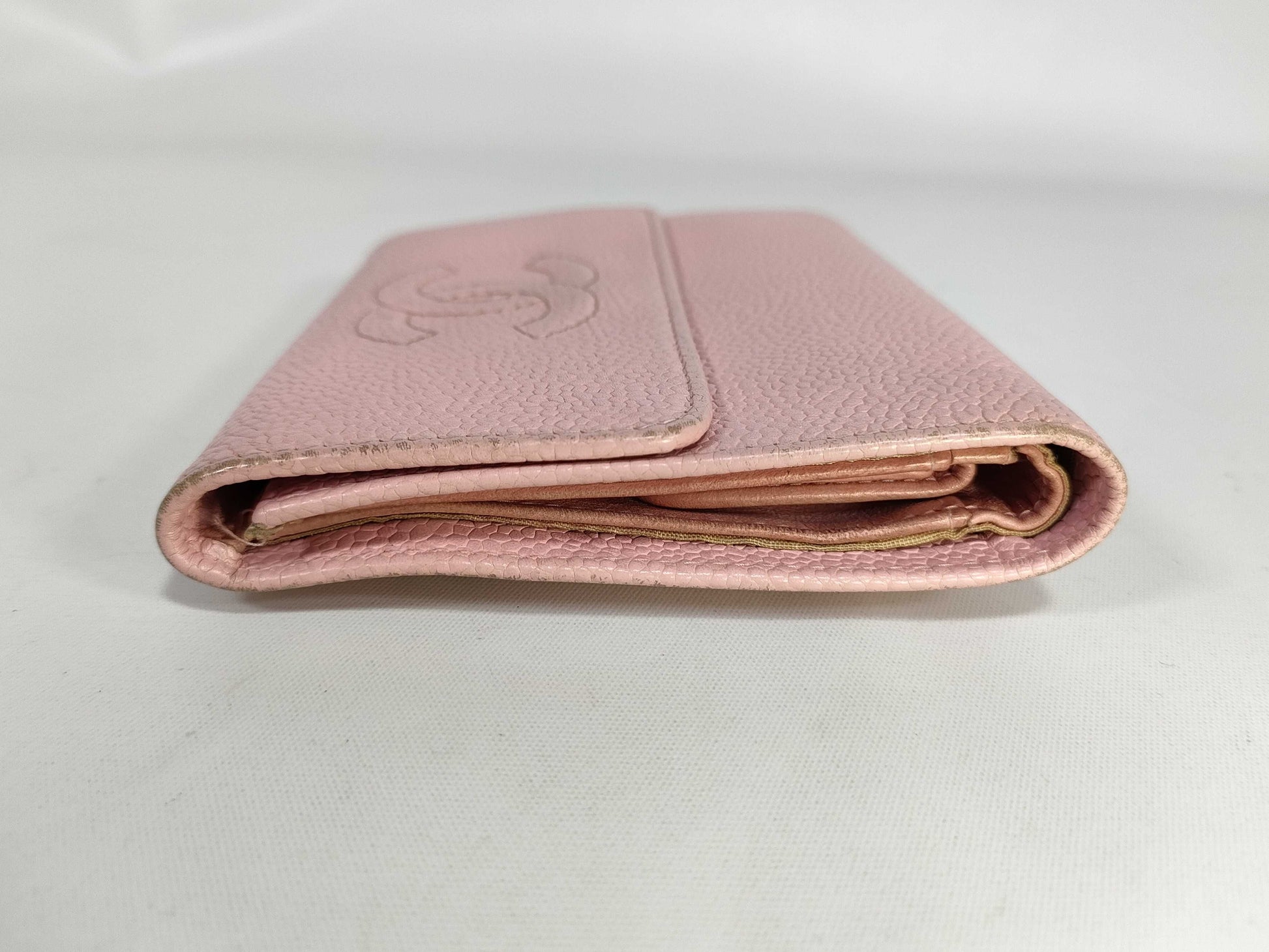 CHANEL Caviar Skin Chanel CHANEL Coco Mark Pink Caviar Skin Leather Trifold Wallet