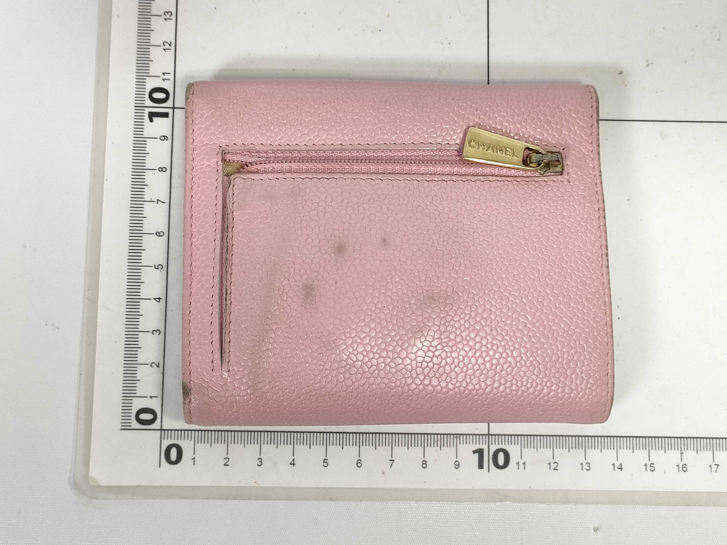 CHANEL Caviar Skin Chanel CHANEL Coco Mark Pink Caviar Skin Leather Trifold Wallet