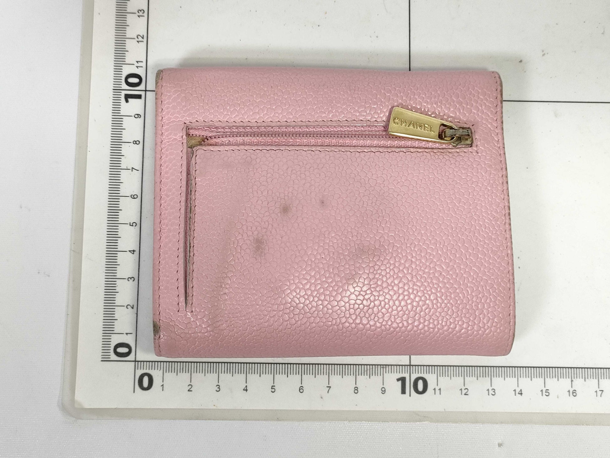 CHANEL Caviar Skin Chanel CHANEL Coco Mark Pink Caviar Skin Leather Trifold Wallet