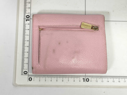 CHANEL Caviar Skin Chanel CHANEL Coco Mark Pink Caviar Skin Leather Trifold Wallet