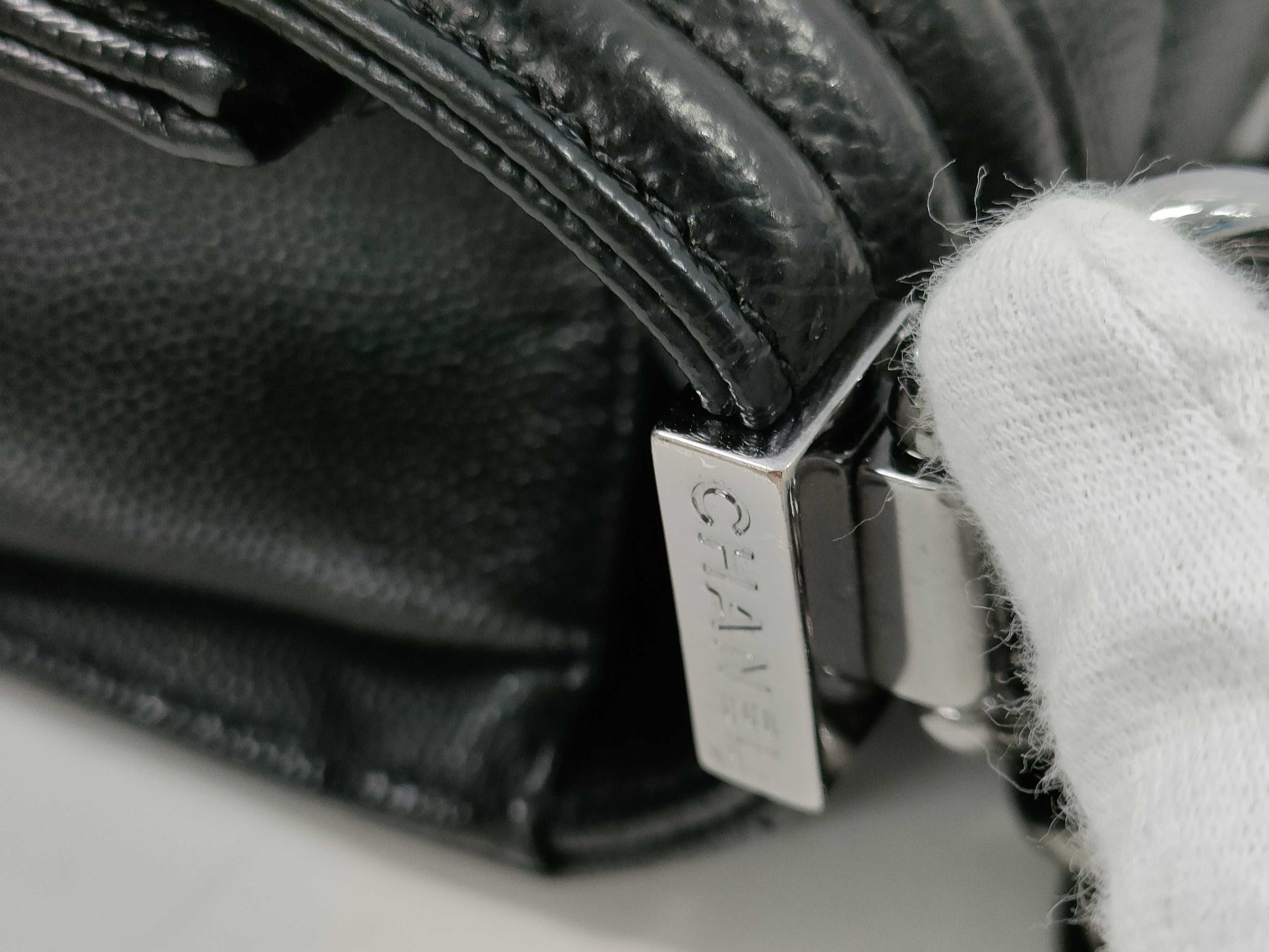 CHANEL Boy Chanel Caviar Skin Chevron Black Shoulder Bag, No. 25, A67086