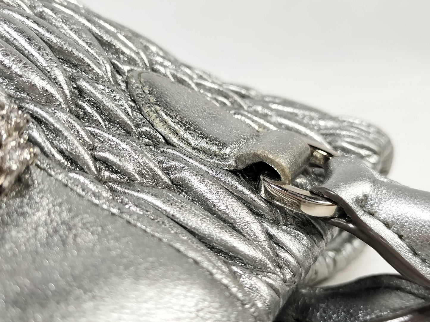 Miu Miu Miu Nappa Handbag with Crystal Jewel and Silver Accents