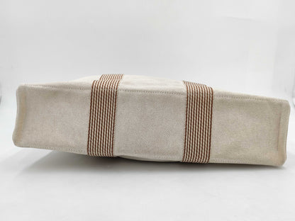 HERMES New Foul Tote MM Foul Tote Tote Handbag Striped Beige Handbag