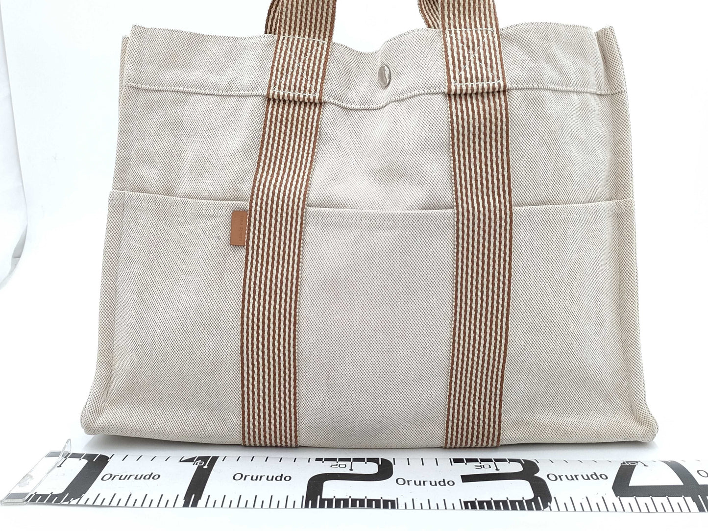 HERMES New Foul Tote MM Foul Tote Tote Handbag Striped Beige Handbag