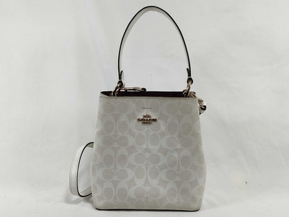 COACH Signature 2-Way Bag, PVC Leather, White, with Strap and Logo Charm, Handbag