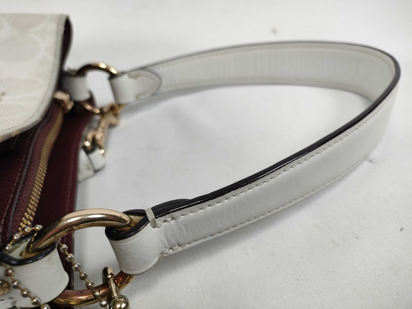 COACH Signature 2-Way Bag, PVC Leather, White, with Strap and Logo Charm, Handbag