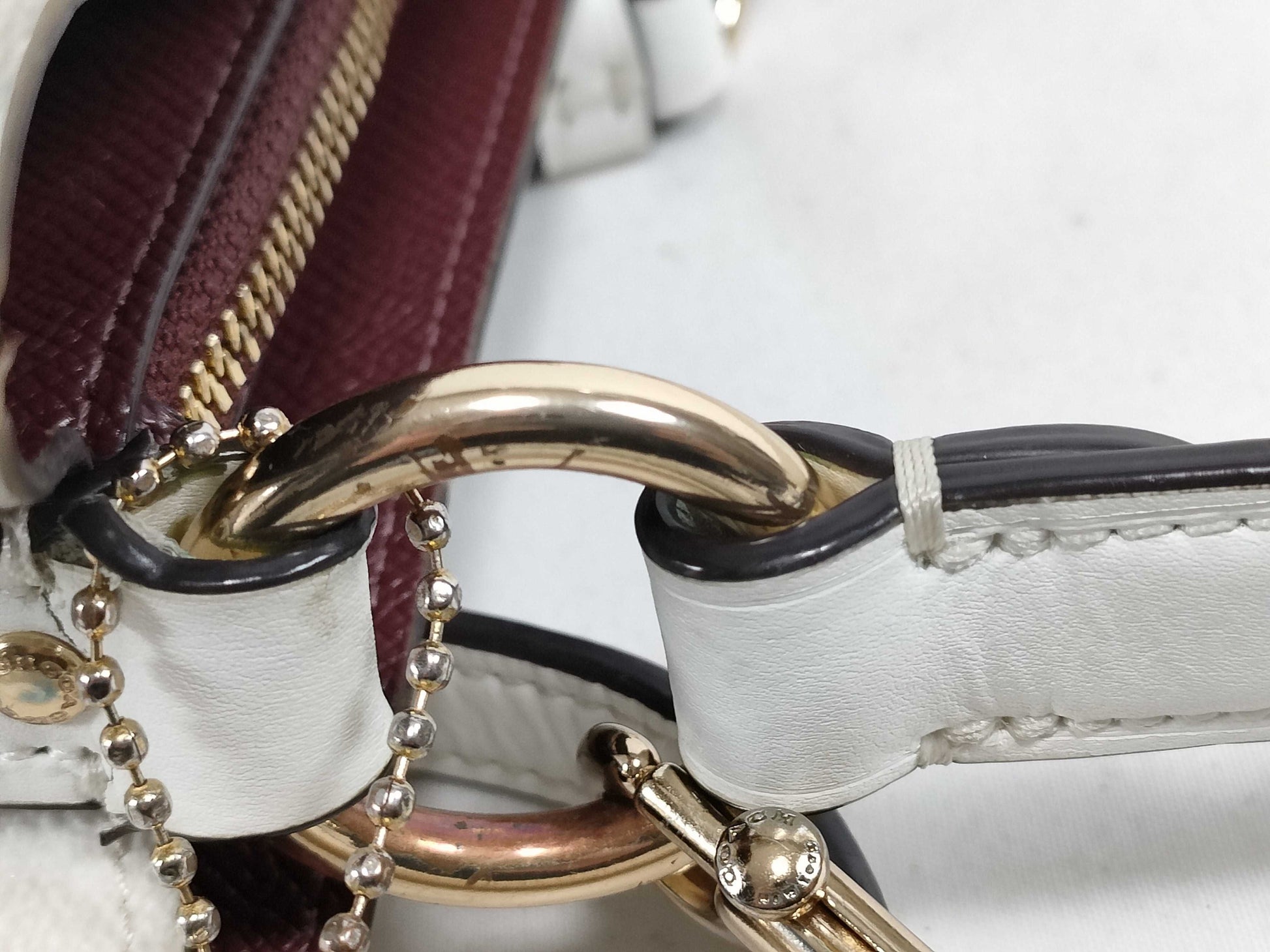 COACH Signature 2-Way Bag, PVC Leather, White, with Strap and Logo Charm, Handbag