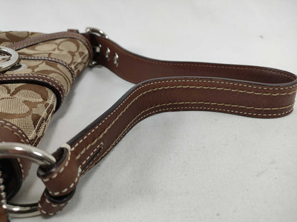 COACH Signature Handbag, Brown Canvas and Leather, with Dust Bag and Logo Charm, Shoulder Bag