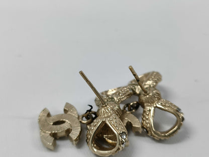 CHANEL Coco Mark Ribbon B14V Earrings GP x Rhinestone Gold Earrings