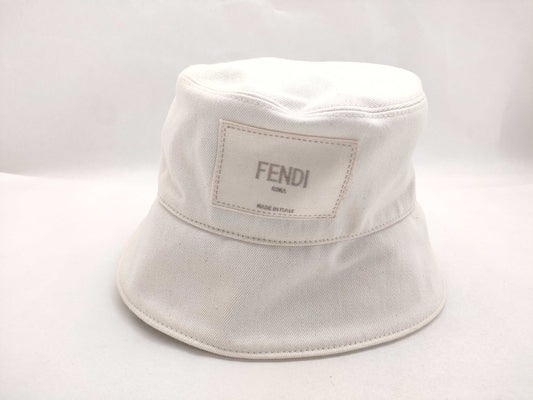 FENDI FXQ801 Logo Bucket Hat, Medium, Cotton, Other Accessories