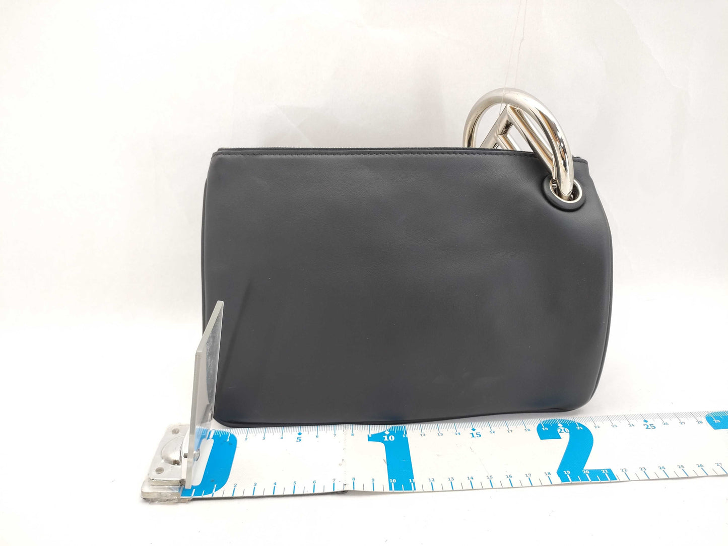 FENDI Triplet Leather Clutch Bag in Black with Faux Pearls