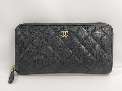 CHANEL CHANEL Round Zip Caviar Leather Wallet