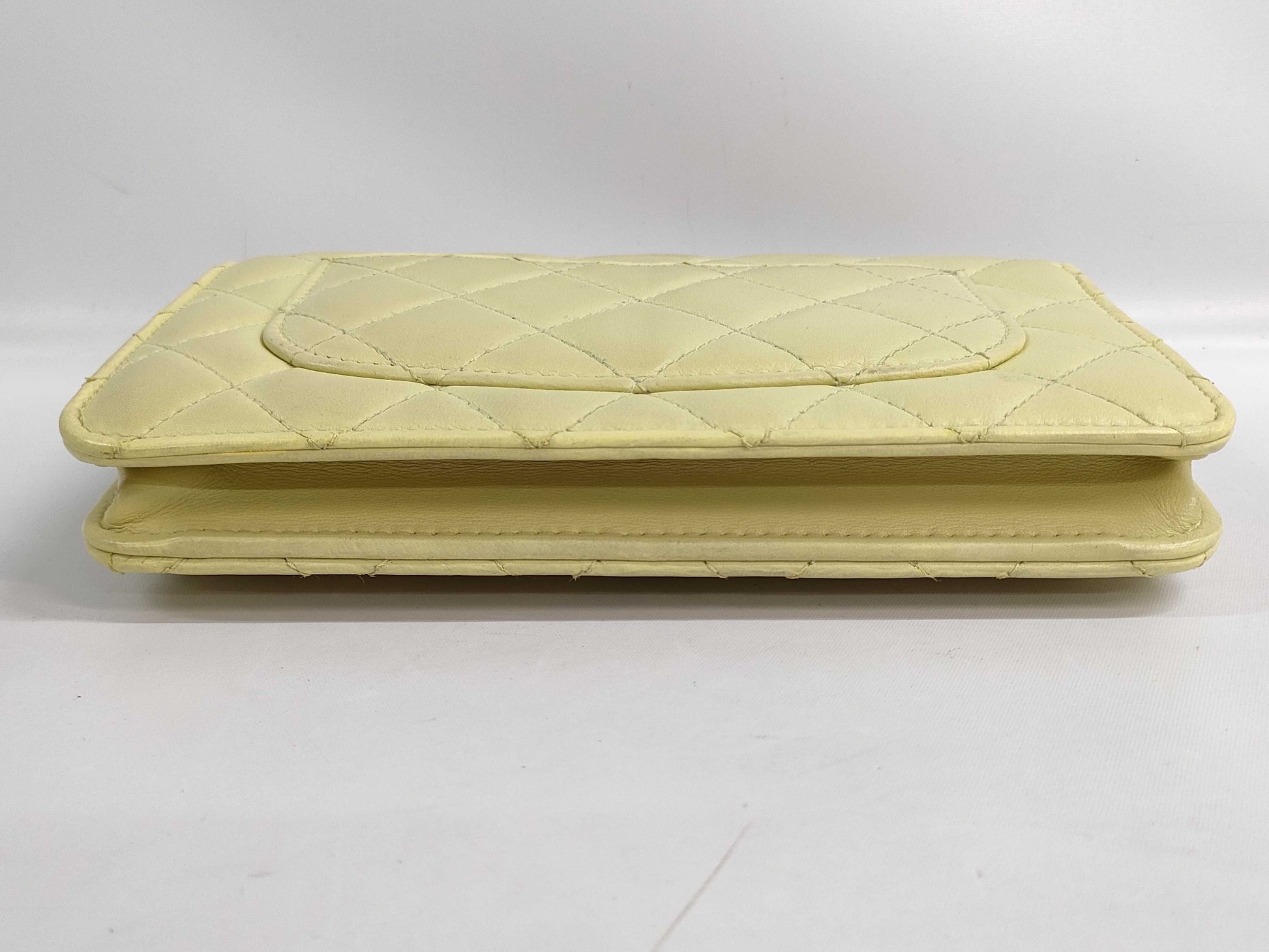 CHANEL Chanel Lambskin Chain Wallet Yellow with Serial Plate and Silver Hardware Shoulder Bag