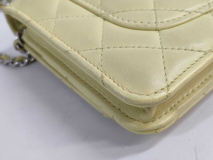 CHANEL Chanel Lambskin Chain Wallet Yellow with Serial Plate and Silver Hardware Shoulder Bag
